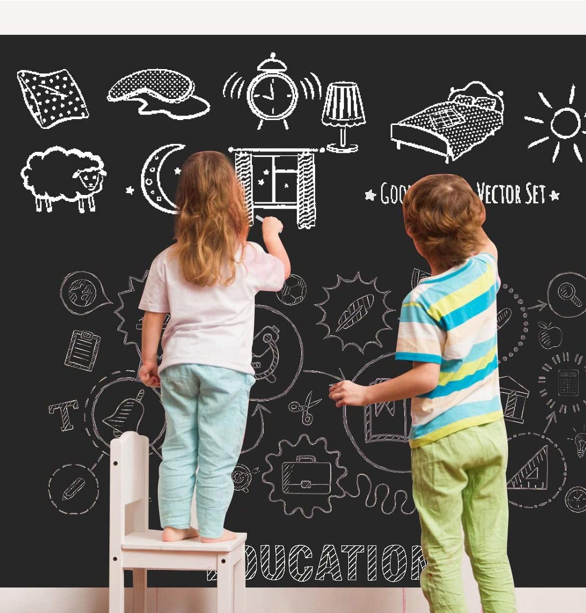 Adhesive Wallpaper Whiteboard Writing Wall Sticker - Self-adhesive Blackboard Wall Sticker - Pack of 2 Self-adhesive Blackboard Wall Sticker - Pack of 2