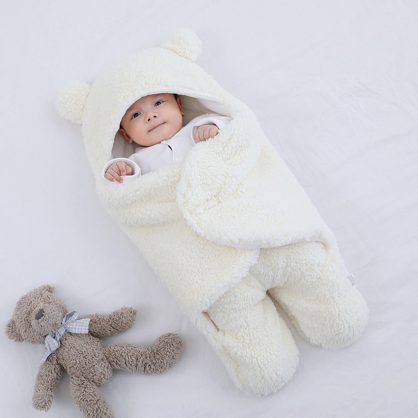 Baby Winter Blanket Newborn Soft Swaddle Wrap Blanket White Baby Swaddle Blanket