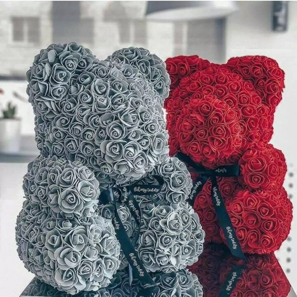 Cute Teddy Bear Toy Lovely Rose Bear Soft Toy - Artificial Rose Teddy Bear Grey Artificial Rose Teddy Bear