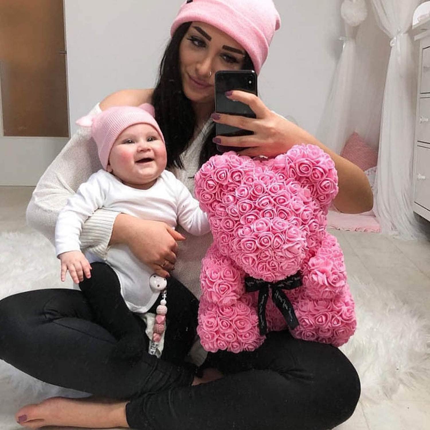 Cute Teddy Bear Toy Lovely Rose Bear Soft Toy - Artificial Rose Teddy Bear Pink Artificial Rose Teddy Bear