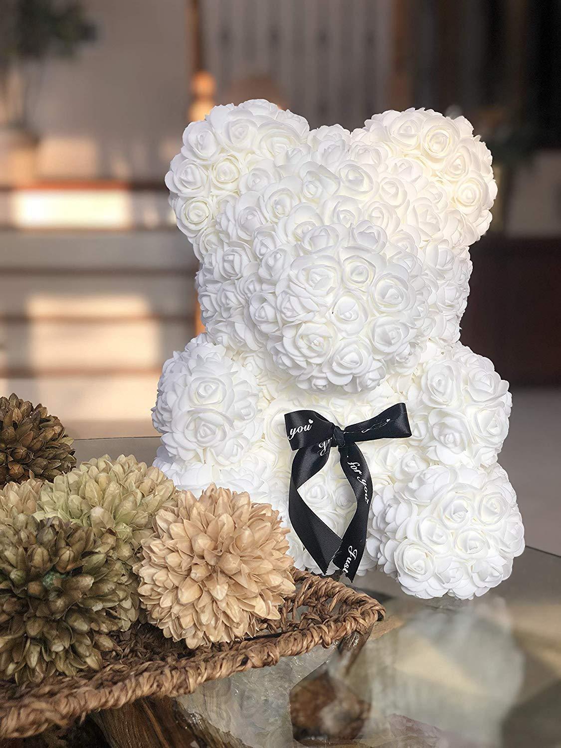 Cute Teddy Bear Toy Lovely Rose Bear Soft Toy - Artificial Rose Teddy Bear White Artificial Rose Teddy Bear