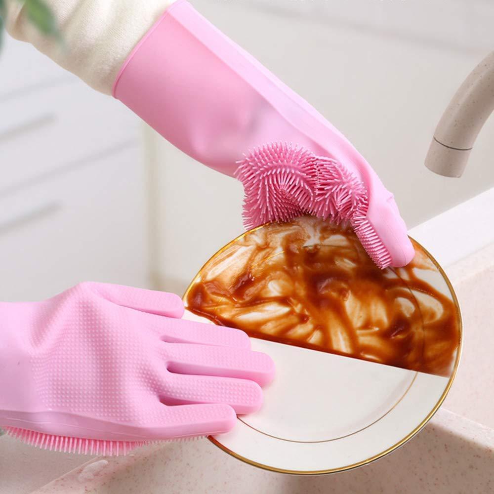 Dish Washing Silicone Scrubbing Gloves Household Gloves Pink Silicone Scrubbing Gloves