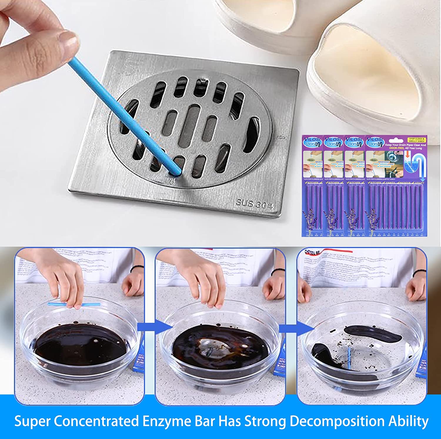 Drain Cleaner Block Pipe Clogged Sink Basin Clear Stick Dry Cleaning Kits Drain Cleaner Sticks - Pack Of 3(36 Pcs)