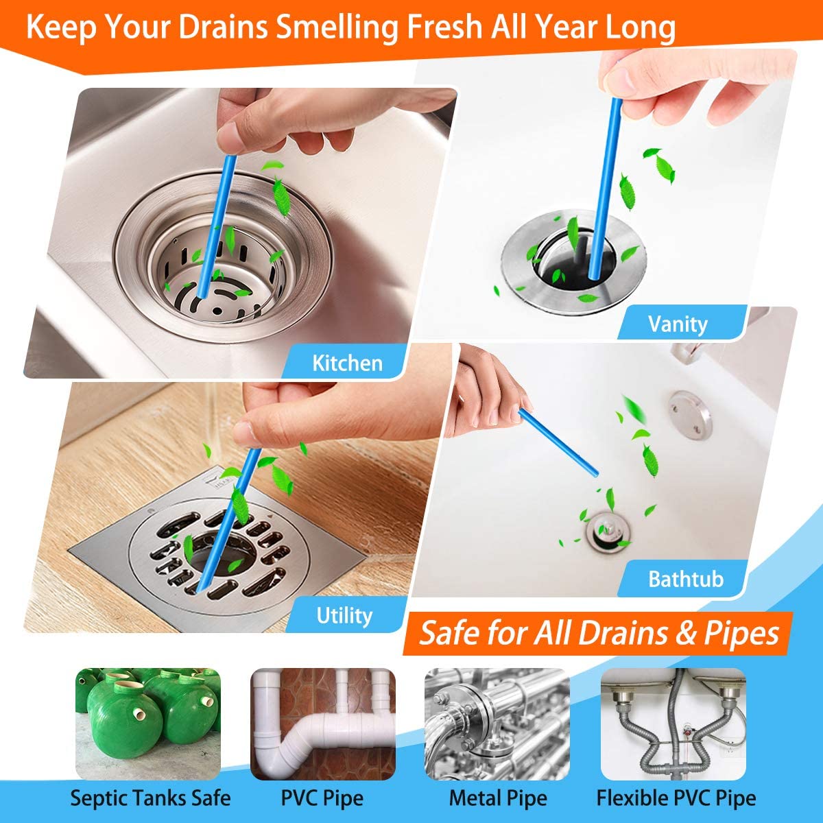Drain Cleaner Block Pipe Clogged Sink Basin Clear Stick Dry Cleaning Kits Drain Cleaner Sticks - Pack Of 3(36 Pcs)