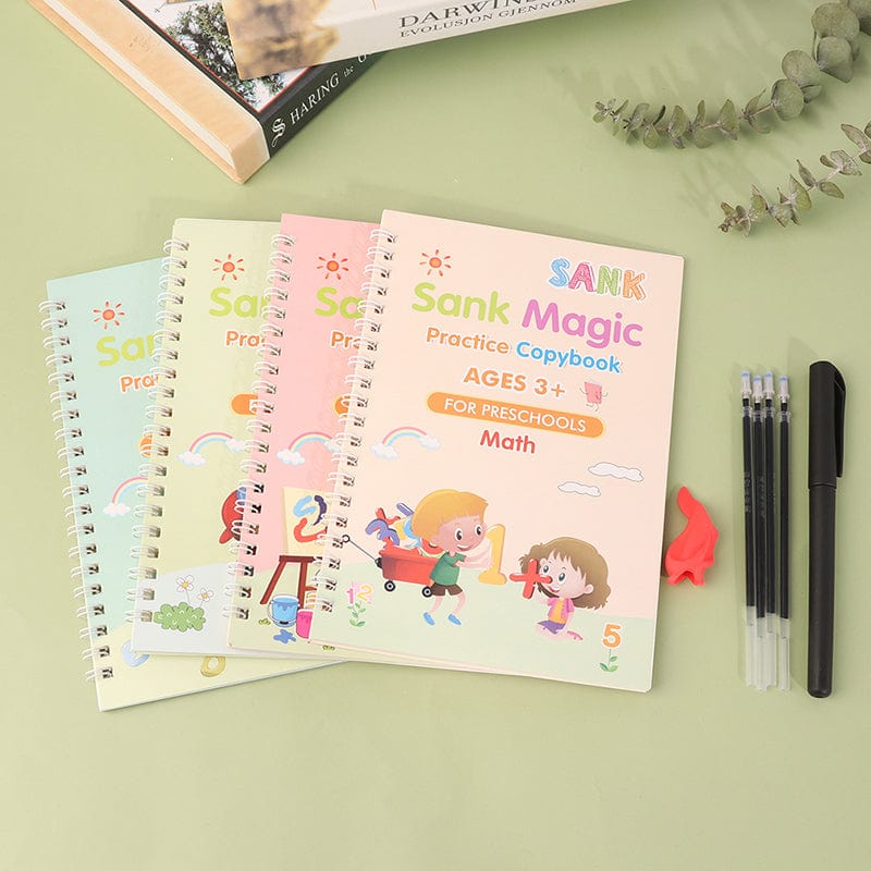 Magic Practice Copybook | Handwriting Practice Letters ABC Tracing Sheets kindergarten Magic Practice Copybook (4 BOOKS,1 PEN,1 GRIP,10 REFILL)