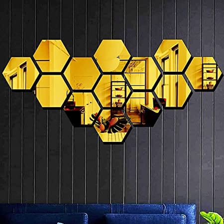 Mirror wall stickers for living room 3d hexagon mirror - 3D Hexagon Mirror Stickers (Golden 12 pcs) 3D Hexagon Mirror Stickers (Golden 12 pcs)