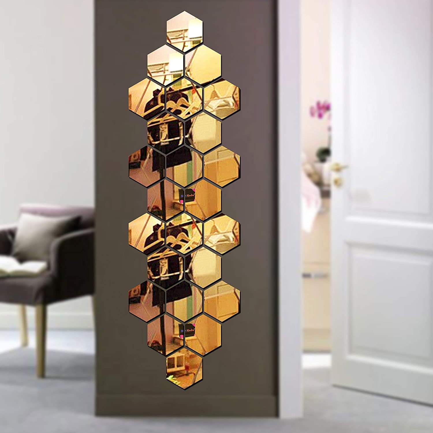 Mirror wall stickers for living room 3d hexagon mirror - 3D Hexagon Mirror Stickers (Golden 12 pcs) 3D Hexagon Mirror Stickers (Golden 12 pcs)
