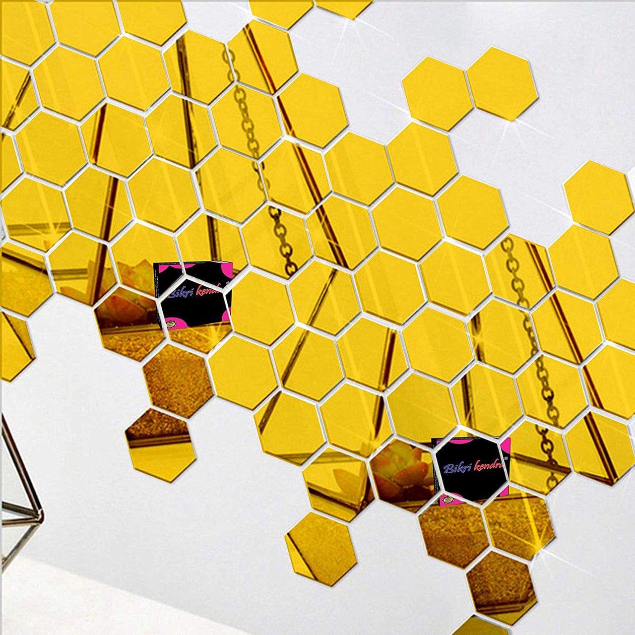 Mirror wall stickers for living room 3d hexagon mirror - 3D Hexagon Mirror Stickers (Golden 12 pcs) 3D Hexagon Mirror Stickers (Golden 12 pcs)