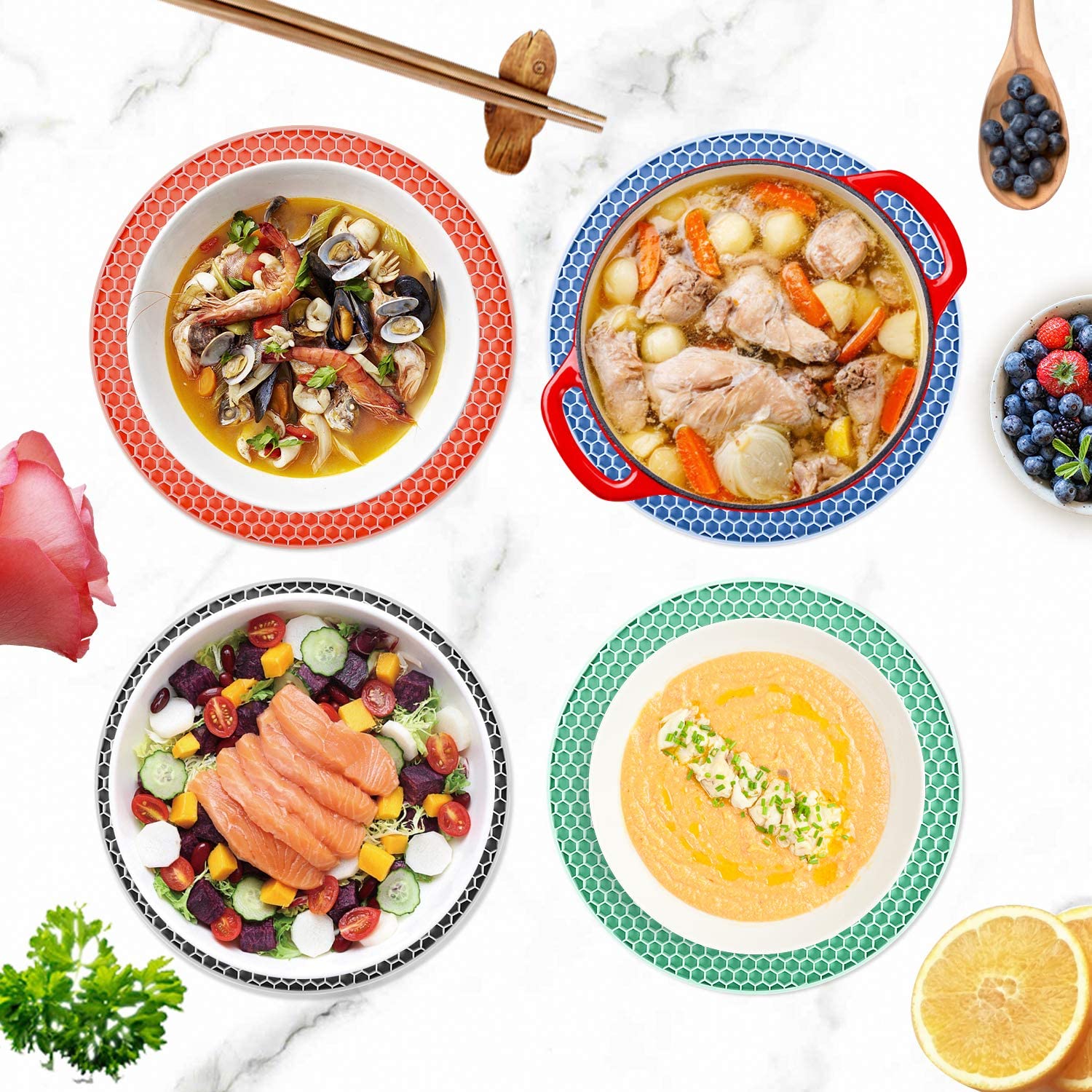 Multipurpose Round Silicone Mat Dining Table Coaster Mat (Pack of 4) Multipurpose Round Silicone Mat (Pack of 4)