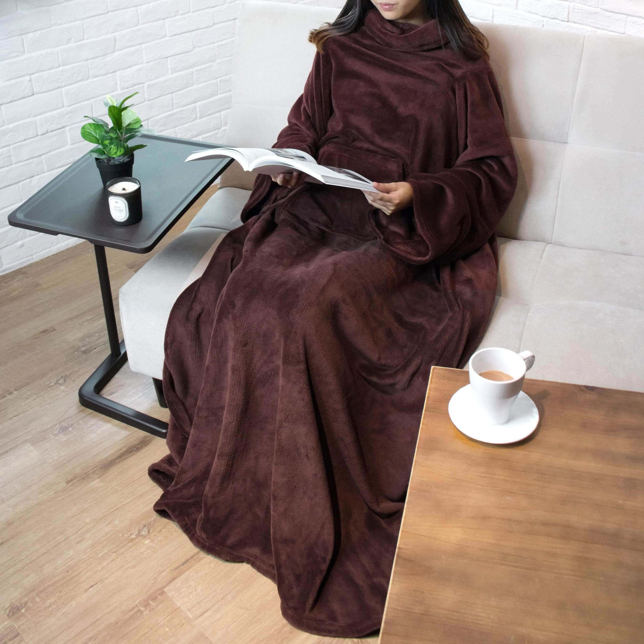Wearable Blanket with Sleeves Body Wrap Blanket for Adults Brown Wearable Blanket With Sleeves